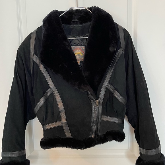Black Jacket with leather trim in excellent condition - Picture 1 of 5